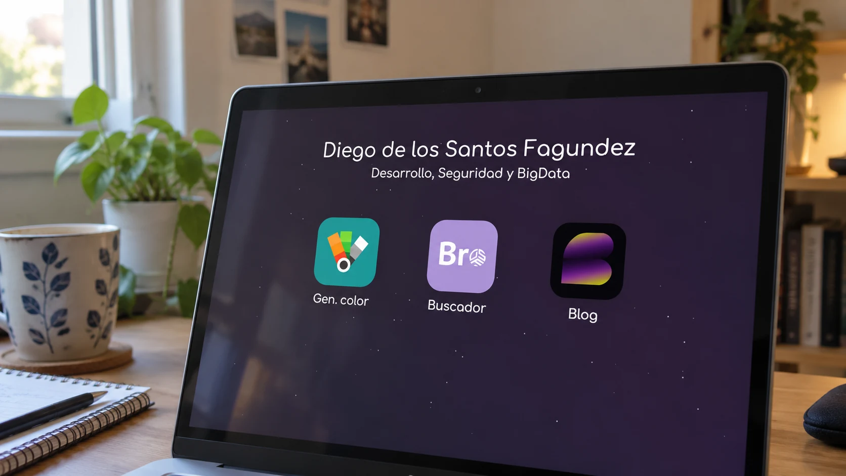 Portada de mi antigua web personal, con fondo de estrellas y accesos a las herramientas.